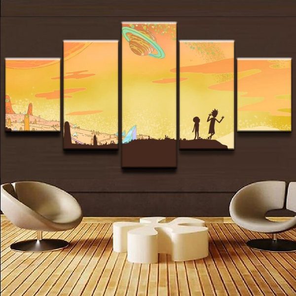 5 Pieces Rick And Morty Painting Canvas Wallpapers
